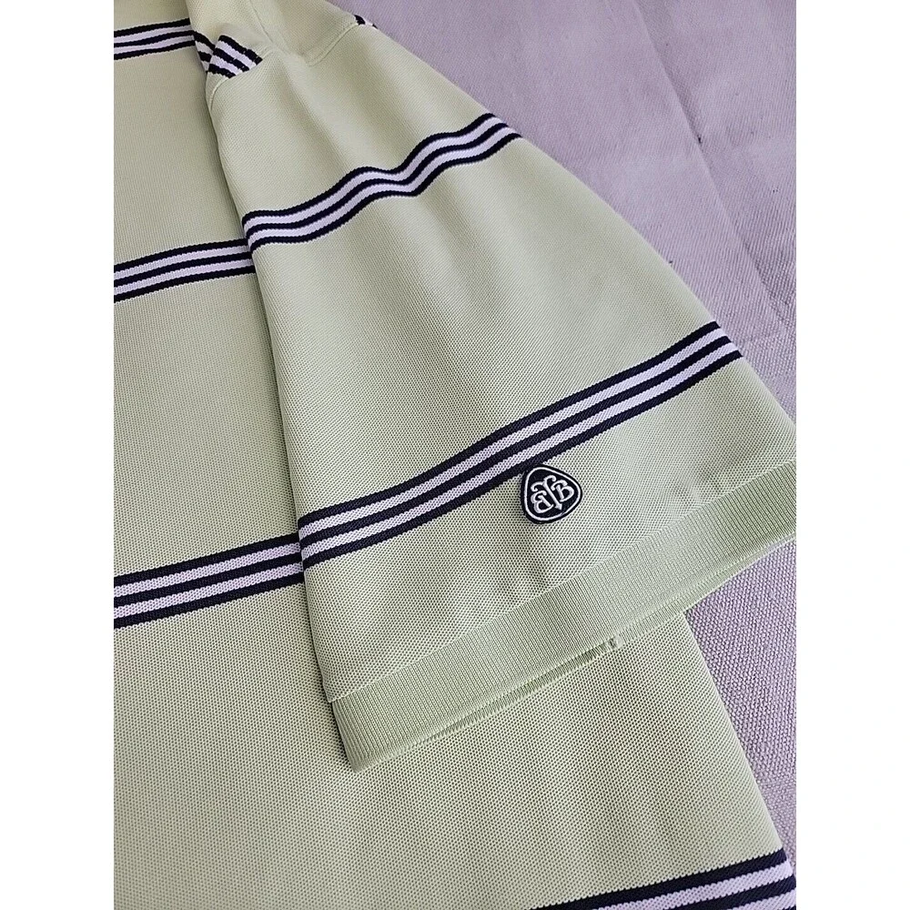 Brooks Brothers Polo Shirt Mens XL Green Striped Performance Knit Cotton‎ Preppy